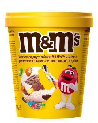 Изображение товара Мороженое M&MS двухслойное молочное арахисовое и сливочно-шоколадное с драже 8%, 295г