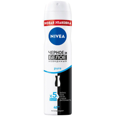 Изображение товара Дезодорант-антиперспирант спрей Nivea Черное и Белое Невидимый Pure, 150мл