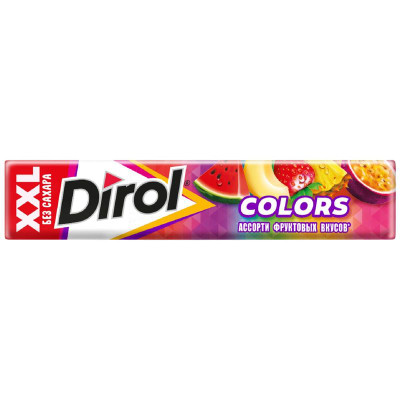 Изображение товара Жевательная резинка Dirol Colors XXL ассорти фруктовых вкусов без сахара, 19г