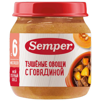Изображение товара Овощи тушёные Semper с говядиной с 6 месяцев, 100г