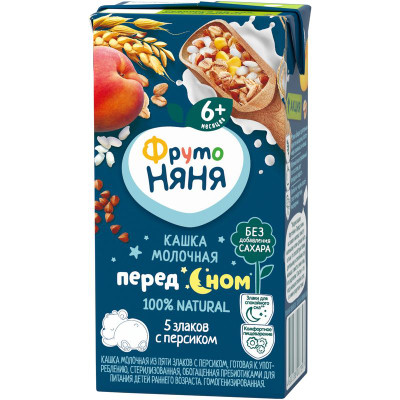 Изображение товара Каша ФрутоНяня молочная с персиком пять злаков с 6 месяцев, 200мл