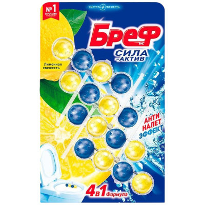 Изображение товара Средство Бреф Сила-Актив Лимонная Свежесть чистящее для унитаза, 4х50г