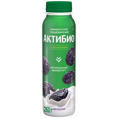 Изображение товара Биойогурт Актибио с черносливом обогащенный бифидобактериями 1.5%, 260г