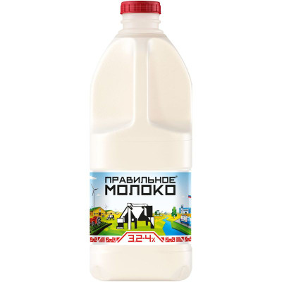 Изображение товара Молоко Правильное Молоко пастеризованное 3.2-4%, 2л
