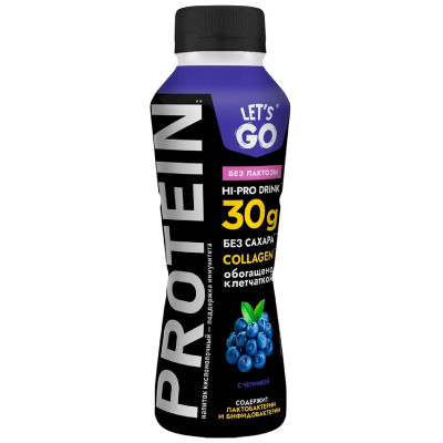 Изображение товара Напиток кисломолочный Let's Go Черника обезжиренный безлактозный, 340г
