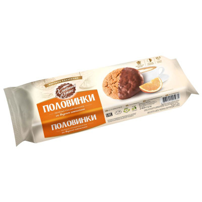 Изображение товара Печенье Хлебный Спас Половинки сдобное глазированное со вкусом апельсина, 240г