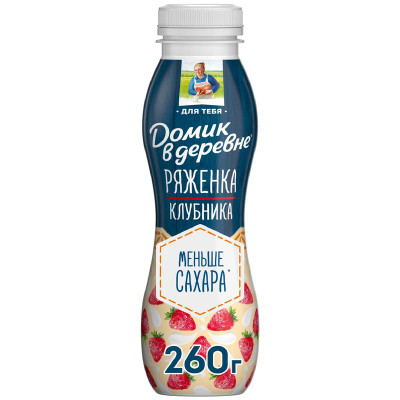 Изображение товара Ряженка с клубникой Домик в деревне 2.1%, 260г