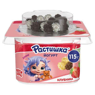 Изображение товара Йогурт Растишка клубника-злаки 3%, 115г