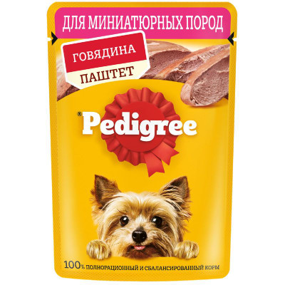 Изображение товара Влажный корм Pedigree для взрослых собак миниатюрных пород паштет с говядиной, 80г