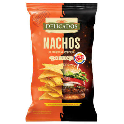 Изображение товара Чипсы Delicados Начос со вкусом Бургер Воппер кукурузные, 140г
