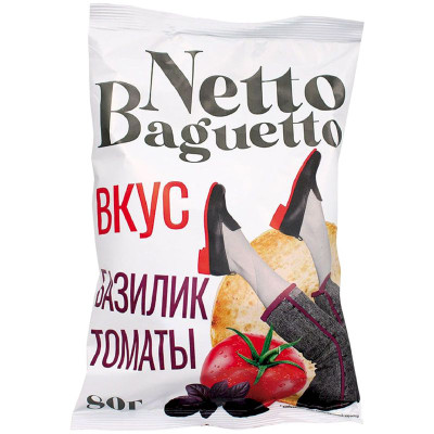 Изображение товара Чипсы хлебные Netto Baguetto Bruschette со вкусом и ароматом томата с базиликом, 80г