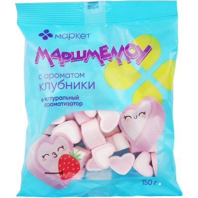 Изображение товара Маршмеллоу Сердечки с ароматом клубники Маркет, 150г
