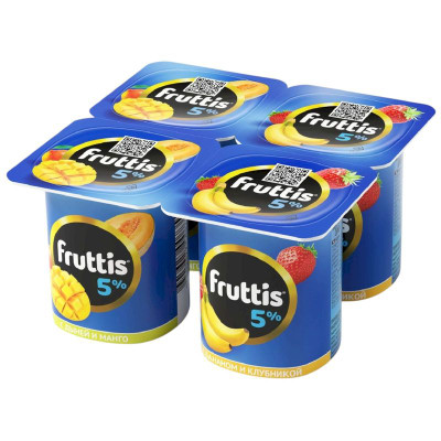 Изображение товара Продукт йогуртный Fruttis Сливочное лакомство дыня-манго-банан-клубника 5%, 115г