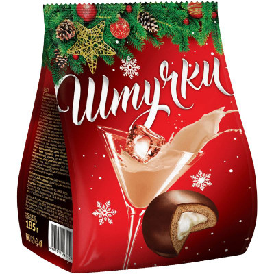 Изображение товара Пряники Штучки с начинкой со вкусом Ирландские сливки глазированные кондитерской глазурью, 185г