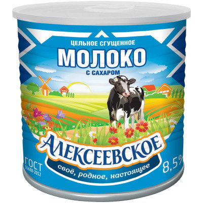 Изображение товара Молоко сгущённое Алексеевское цельное с сахаром 8.5%, 360г