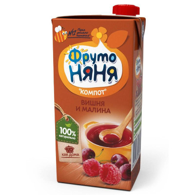 Изображение товара Компот ФрутоНяня вишнёво-малиновый сокосодержащий, 500мл