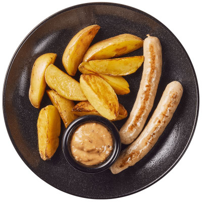 Изображение товара Колбаски по-нюрнбергски с картофелем и горчичным соусом Перекрёсток Select, 205г