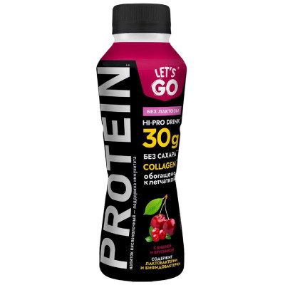 Изображение товара Напиток кисломолочный Let's Go Вишня-Брусника обезжиренный безлактозный, 340г