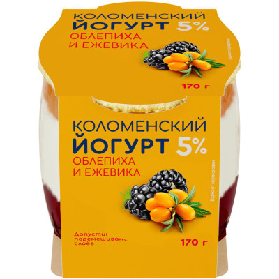 Изображение товара Йогурт Коломенский Облепиха-Ежевика с наполнителем 5%, 170г
