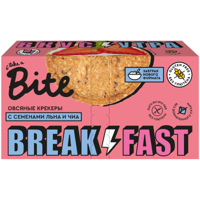 Изображение товара Крекеры Take a Bite овсяные с семенами подсолнечника льна и чиа, 200г
