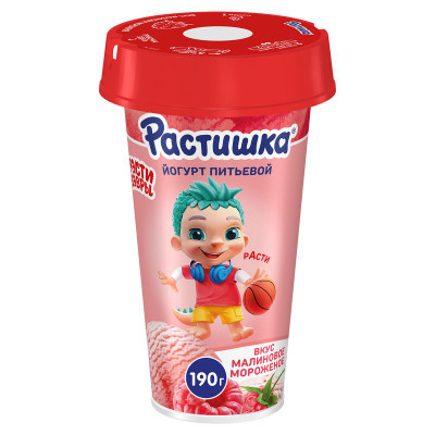 Изображение товара Йогурт Растишка питьевой малиновое мороженое с кальцием витамином D3 для детей 2.8%, 190г