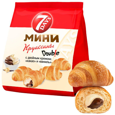 Изображение товара Круассаны 7Days мини c двойным кремом Какао-Ваниль, 265г