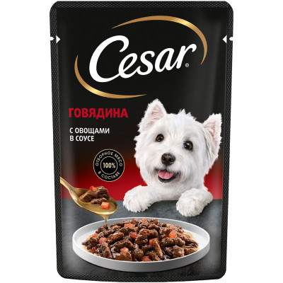 Изображение товара Влажный корм Cesar для взрослых собак с говядиной и овощами в соусе, 85г