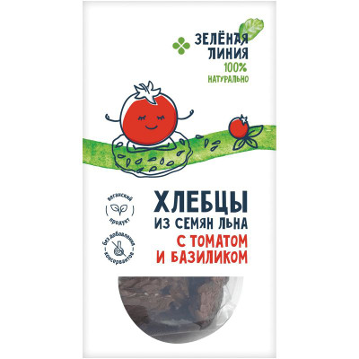 Изображение товара Хлебцы из семян льна с томатом и базиликом Зелёная Линия, 60г