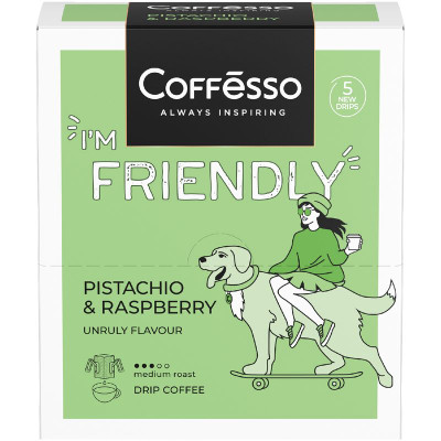 Изображение товара Кофе в дрип пакетах Coffesso Френдли Фисташка И Малина ароматизированный молотый, 5х10г