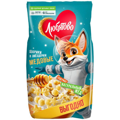 Изображение товара Завтрак сухой Любятово Медовые шарики и звездочки, 420г