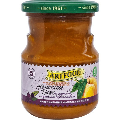 Изображение товара Пюре Artfood абрикосовое с курагой и сушёным черносливом, 270г