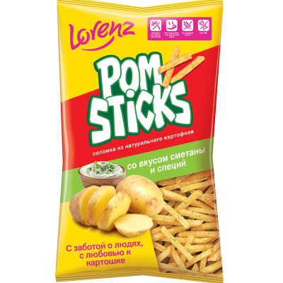 Изображение товара Чипсы Pomsticks картофельные соломкой со вкусом сметаны и специй, 200г