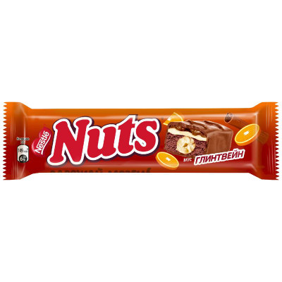 Изображение товара Батончик Nuts Глинтвейн фундук-карамель-молоко с нугой со вкусами глинтвейна и апельсина, 60г