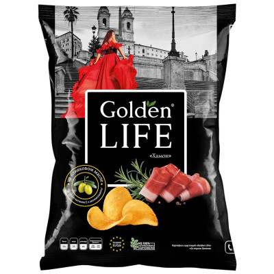 Изображение товара Картофель хрустящий Golden Life со вкусом хамона, 90г