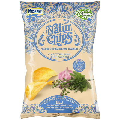 Изображение товара Картофель Natur Chips хрустящий со вкусом чеснока с прованскими травами, 90г