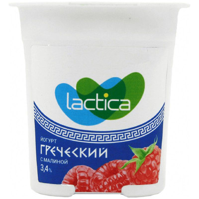 Изображение товара Йогурт Lactica двухслойный греческий с малиной 3.4%, 120г