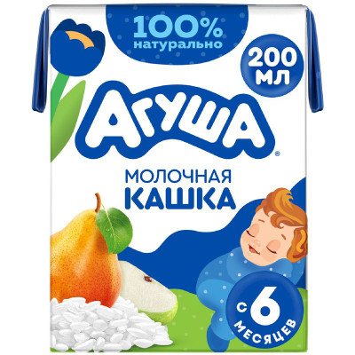 Изображение товара Каша молочная рисовая Агуша Яблоко-Груша с 6 месяцев, 200мл