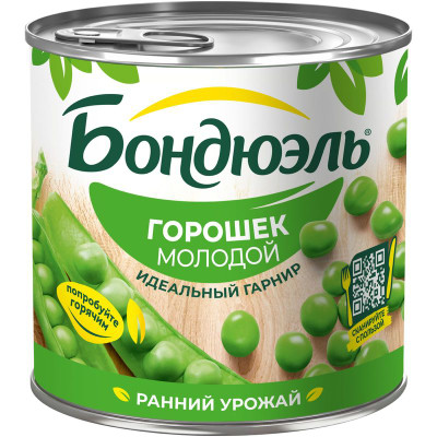 Изображение товара Горошек Бондюэль зелёный молодой, 400г