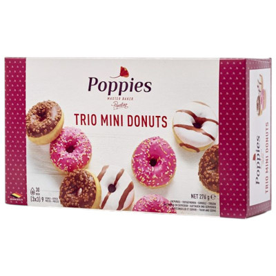 Изображение товара Мини-пончики Poppies Трио в глазури замороженные, 276г