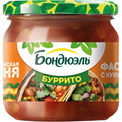 Изображение товара Фасоль Бондюэль По-Мексикански красная в соусе Буррито с кукурузой, 360г