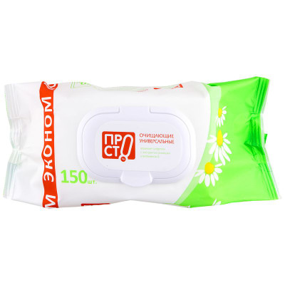 Изображение товара Салфетки влажные очищающие универсальные с экстрактом ромашки и витамином Е Пр!ст, 150шт