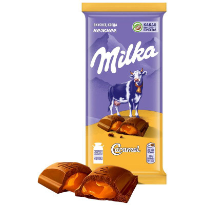 Изображение товара Шоколад молочный Milka с карамельной начинкой, 90г