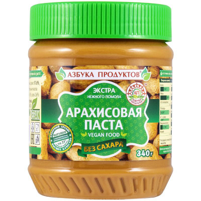 Изображение товара Арахисовая паста Азбука Продуктов Экстра без сахара, 340гр