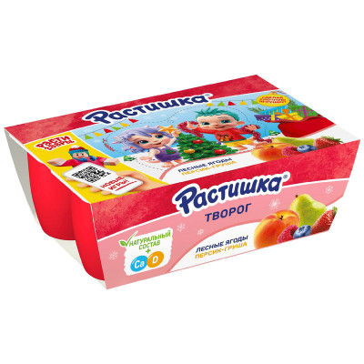 Изображение товара Творог Растишка лесные ягоды-персик-груша 3.5%, 6х45г