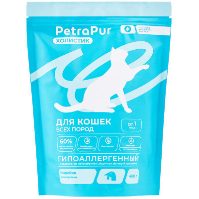 Изображение товара Корм Petrapur Холистик сухой для кошек из индейки, 400г