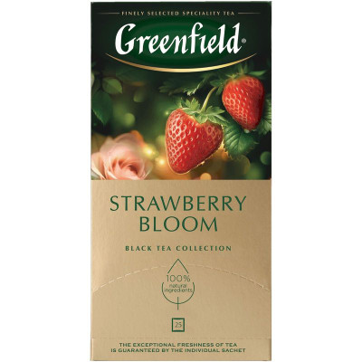 Изображение товара Чай Greenfield Strawberry Bloom с ароматом клубники и розы чёрный, 25х1.5г