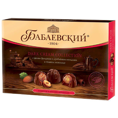 Изображение товара Конфеты Бабаевские Dark Cream Целый фундук и дробленый миндаль 200г