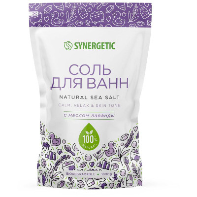 Изображение товара Соль Synergetic с маслом лаванды для ванн, 1кг