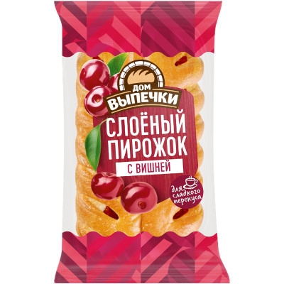 Изображение товара Пирожок Дом Выпечки слоёный с вишней, 70г