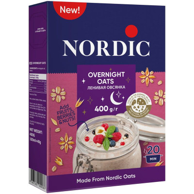 Изображение товара Хлопья овсяные Nordic Ленивая овсянка, 400г